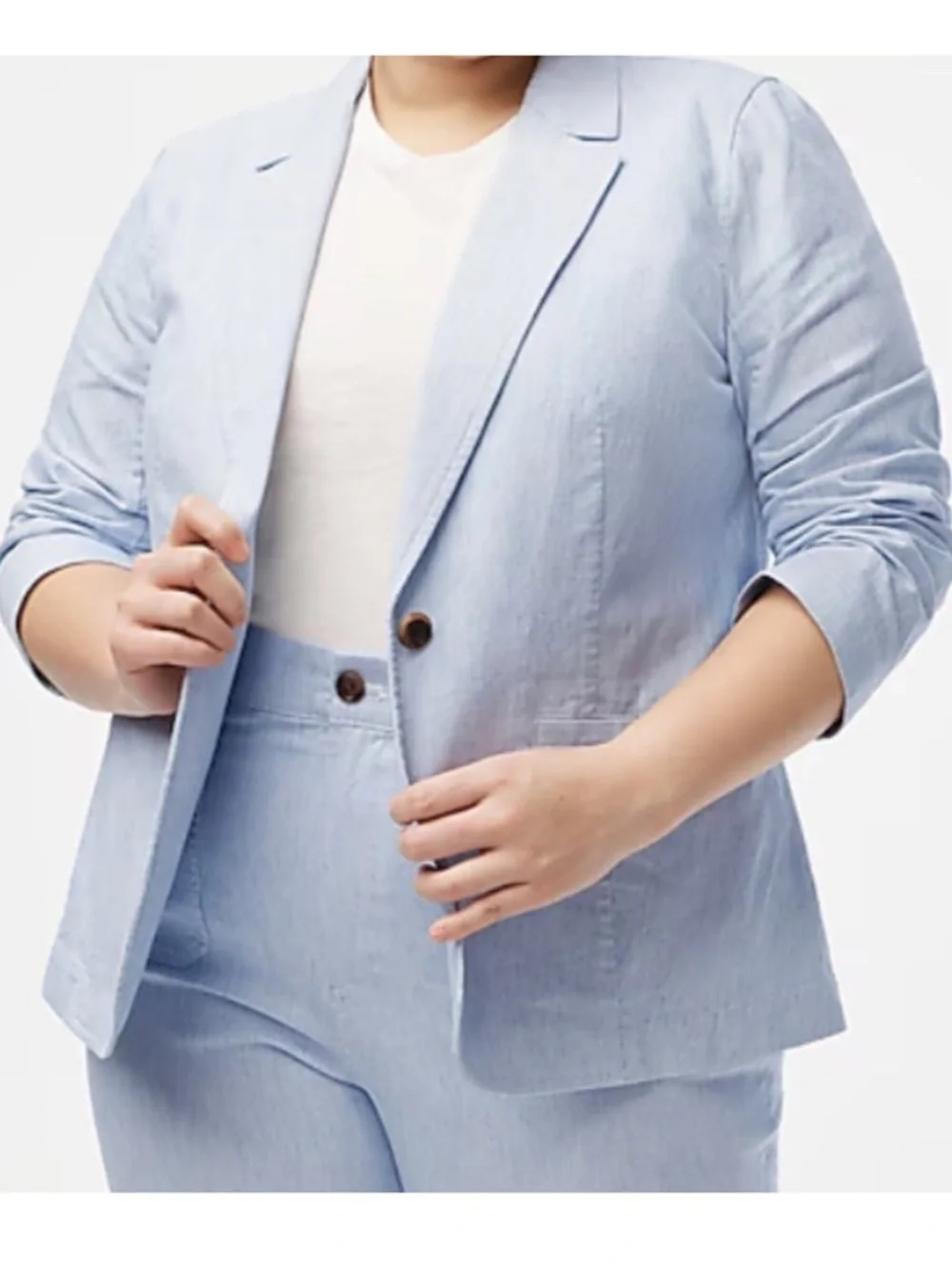 J. Crew Blue Striped Cotton Linen Blend Relaxed Stretch One Button Blazer 14 - Picture 2 of 10